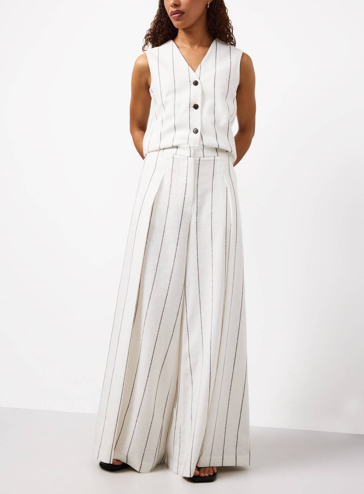 White Stripe Linen Blend Wide Leg Co-ord Trousers 20R - Image 1